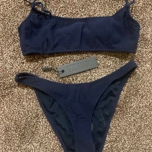 Navy Blue Ribbed Triangl Bathing suit